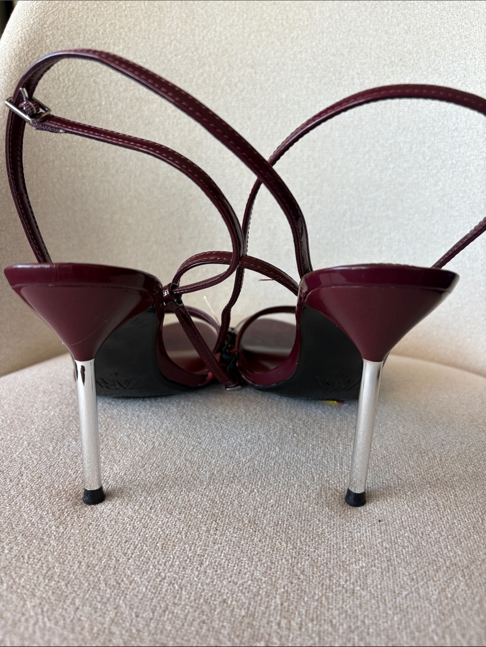 Zara Patent Strappy Heels in Deep Wine - Picture 4 of 9